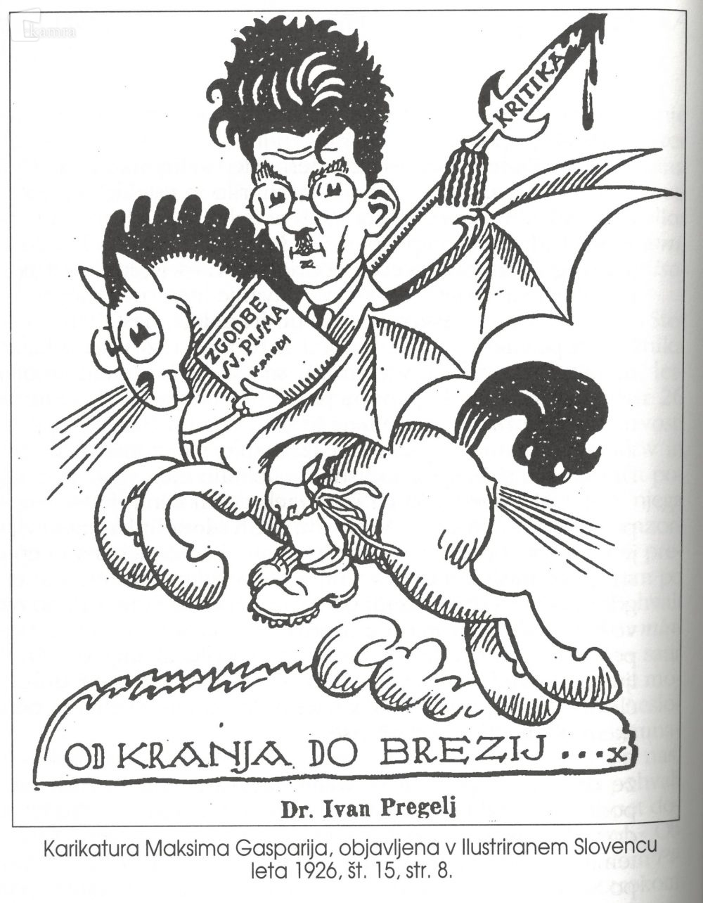 Pesem Od Kranja do Brezij je Maksim Gaspari vpletel v karikaturo Ivana Preglja