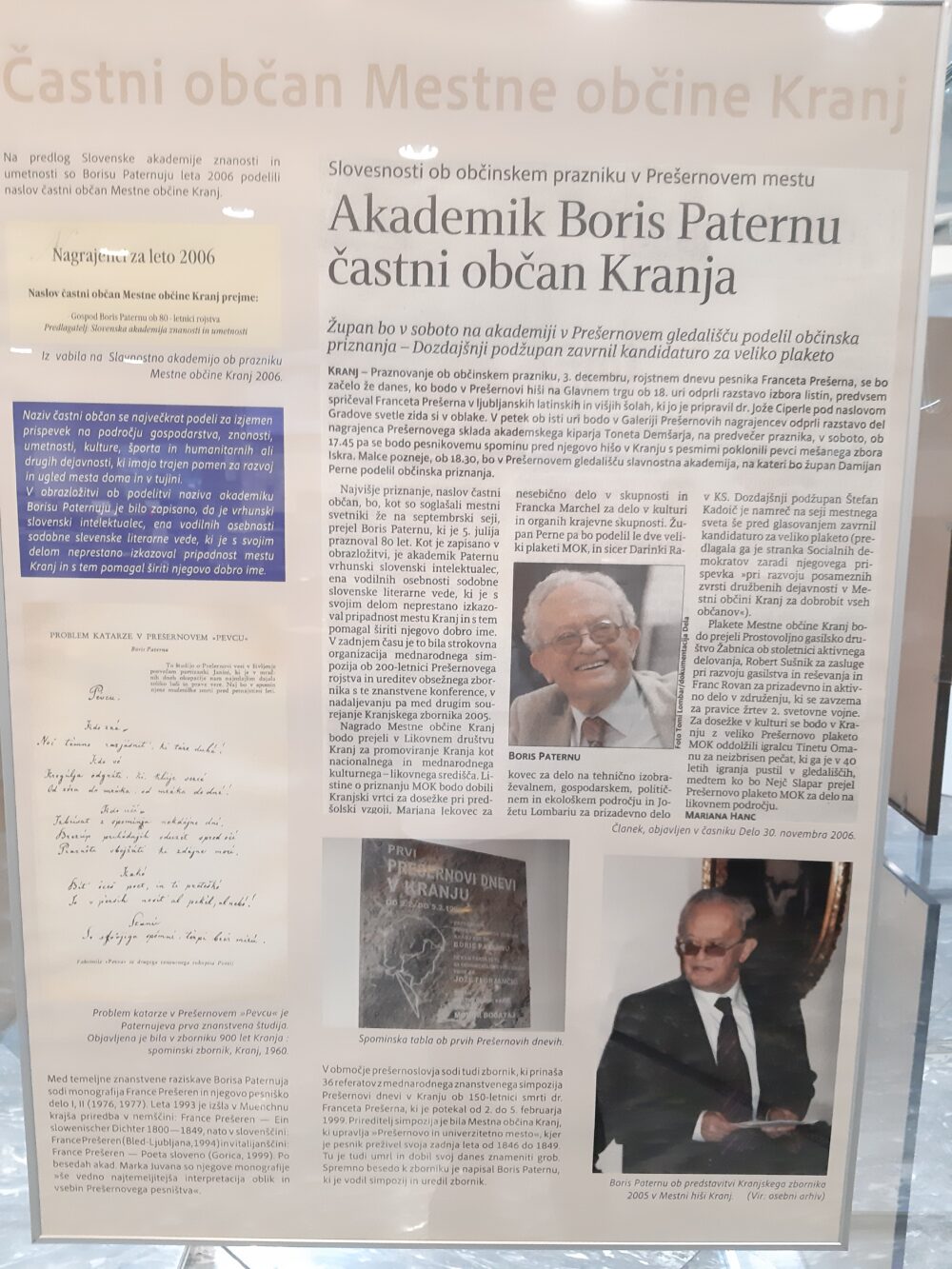 Plakat razstave o častnem občanu Mestne občine Kranj, Borisu Paternuju