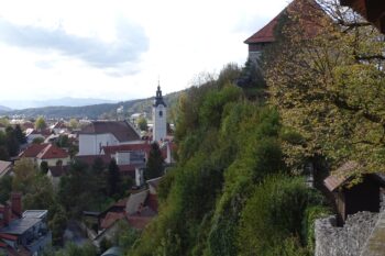 Z južnega obhodnega hodnika je lep pogled na kamniški predmestji Novi trg in Šutna. Na Šutni je od 13. stoletja sedež kamniške župnije.